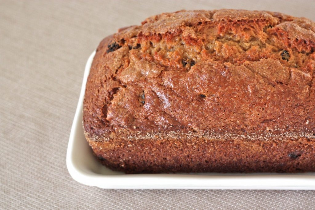 A loaf of Amish Friendship Bread on a white plate.