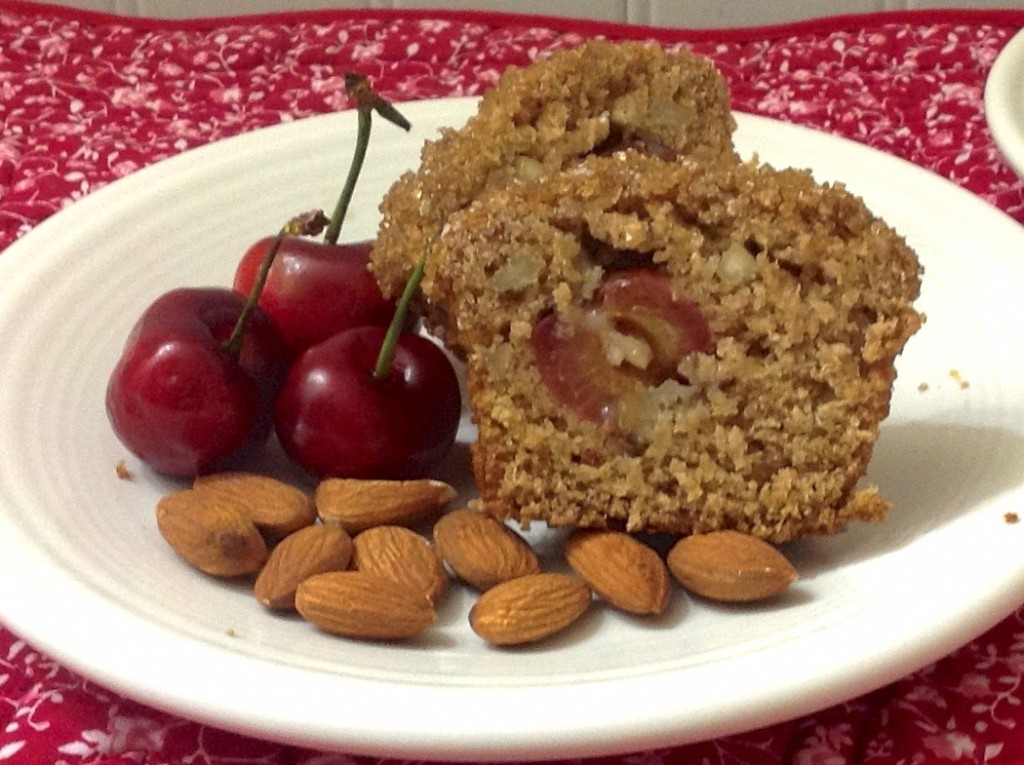 Cherry Almond Oat Bran Amish Friendship Bread Muffins by Diane Siniscalchi | friendshipbreadkitchen.com