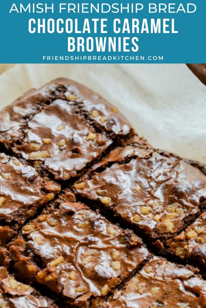 sliced chocolate caramel amish friendship bread brownies