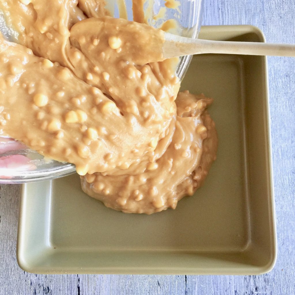 Pouring Amish Friendship Bread Blondies batter