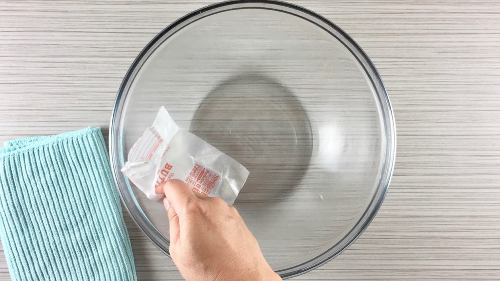 Grease mixing bowl with butter wrapper | friendshipbreadkitchen.com