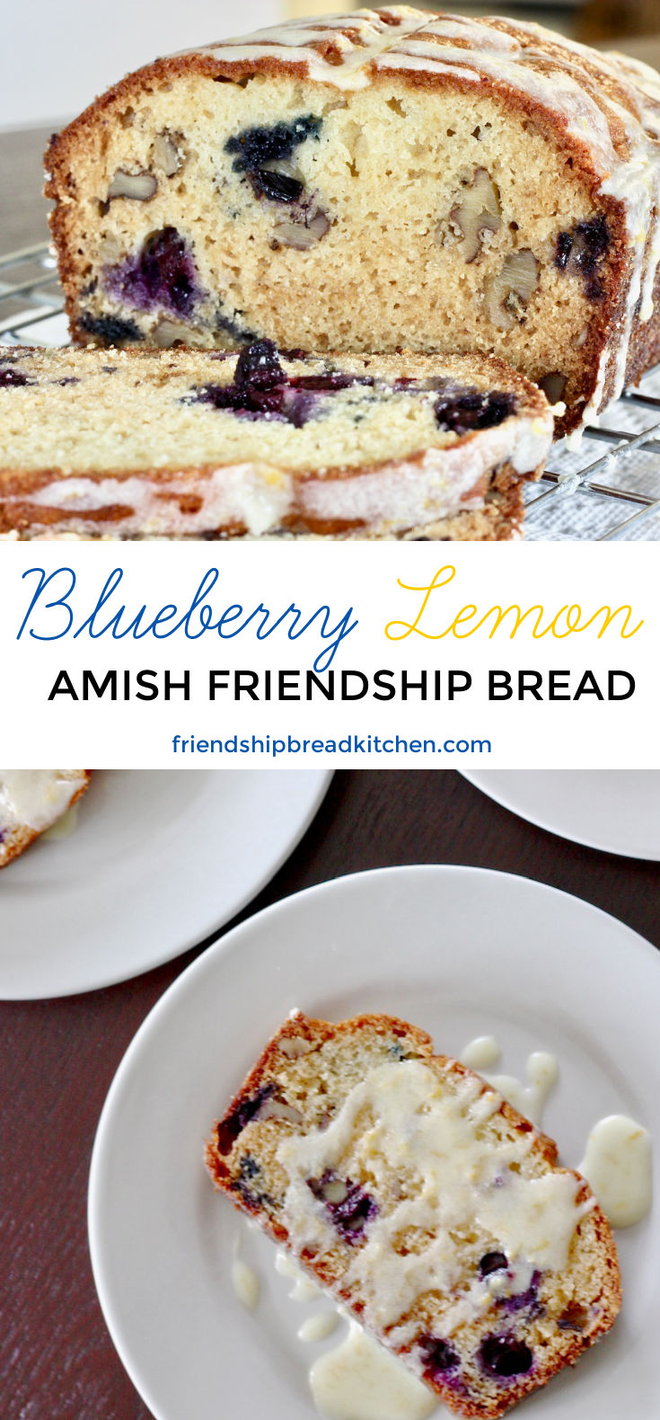 Blueberry Walnut Amish Friendship Bread with Lemon Glaze