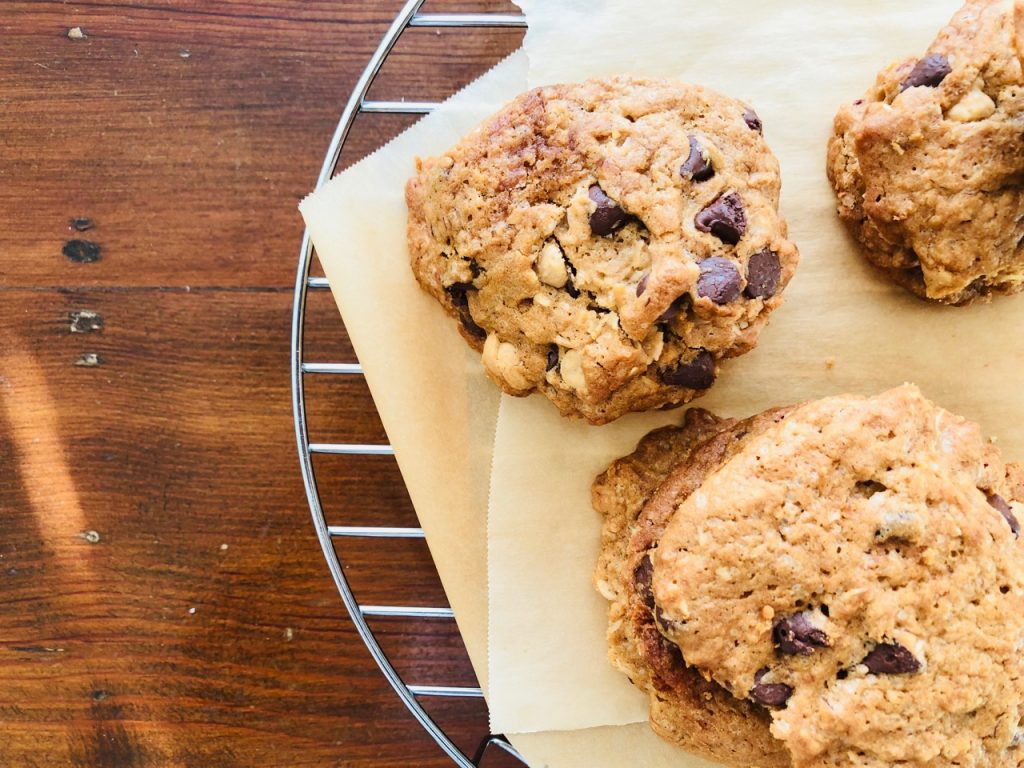 Amish Friendship Bread dump cookies on parchment paper.