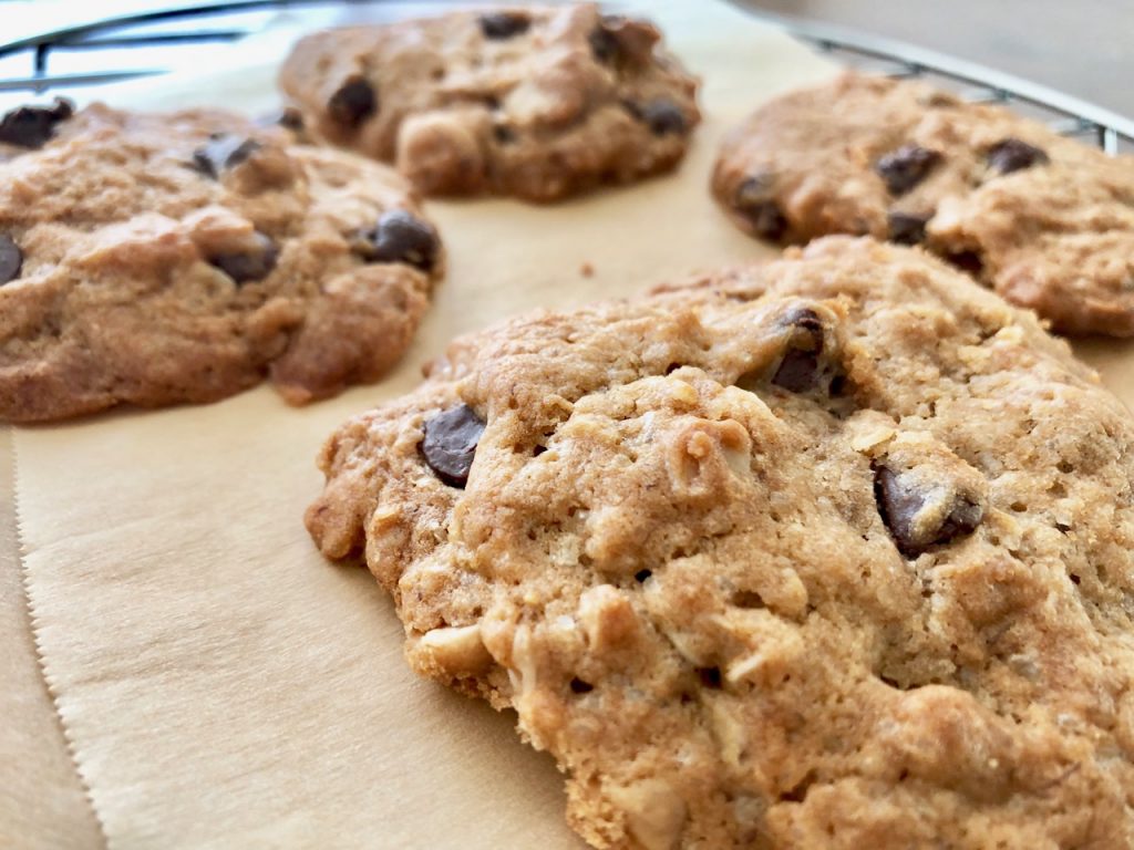 Amish Friendship Bread dump cookies on parchment paper.