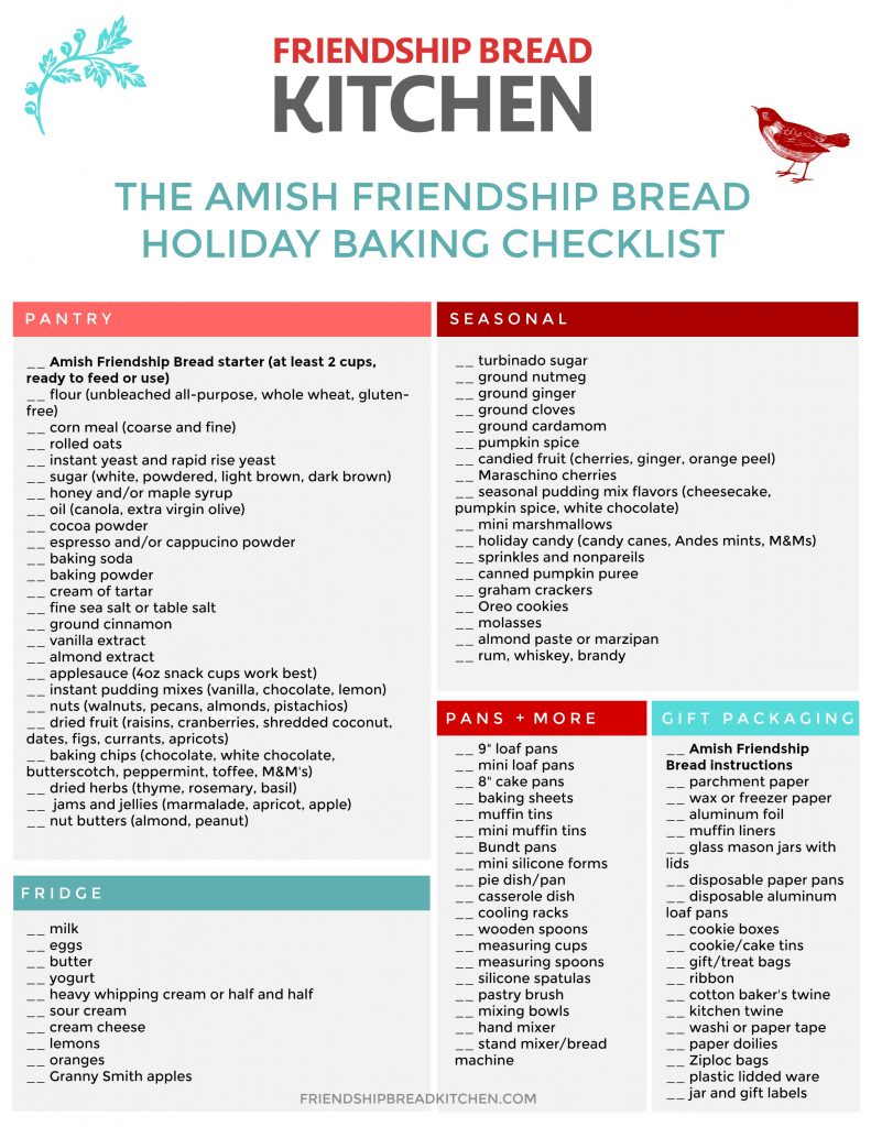 Amish Friendship Bread Holiday Baking Checklist | friendshipbreadkitchen.com