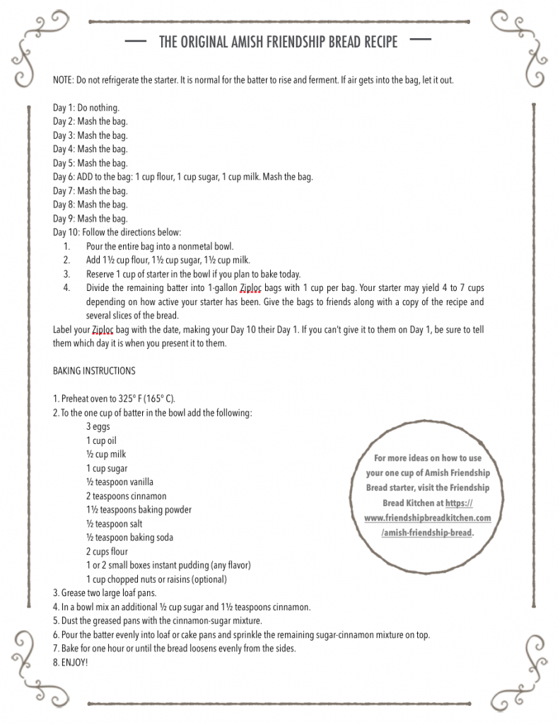 Amish Friendship Bread Instructions 