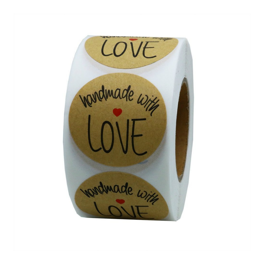 2 Rolls in The Package. 1000 Stickers 1.5 Inch Round ?Handmade with Love? Stickers in Black and White 500 Labels per roll 