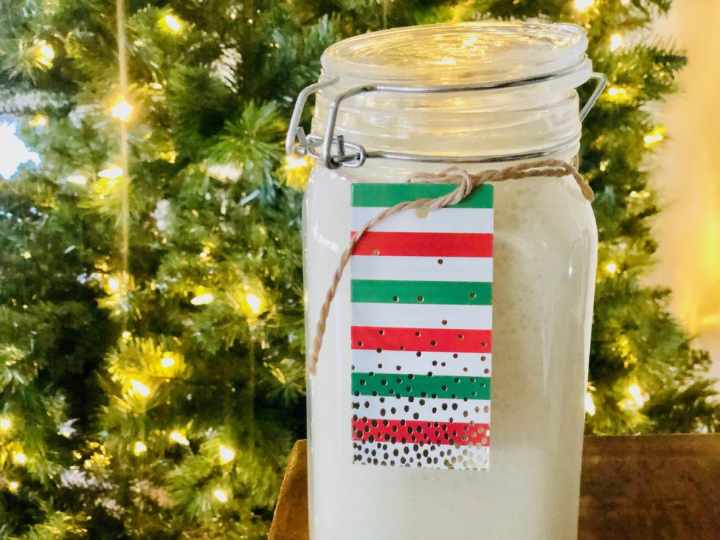 A jar of Amish Friendship Bread Starter for the holidays