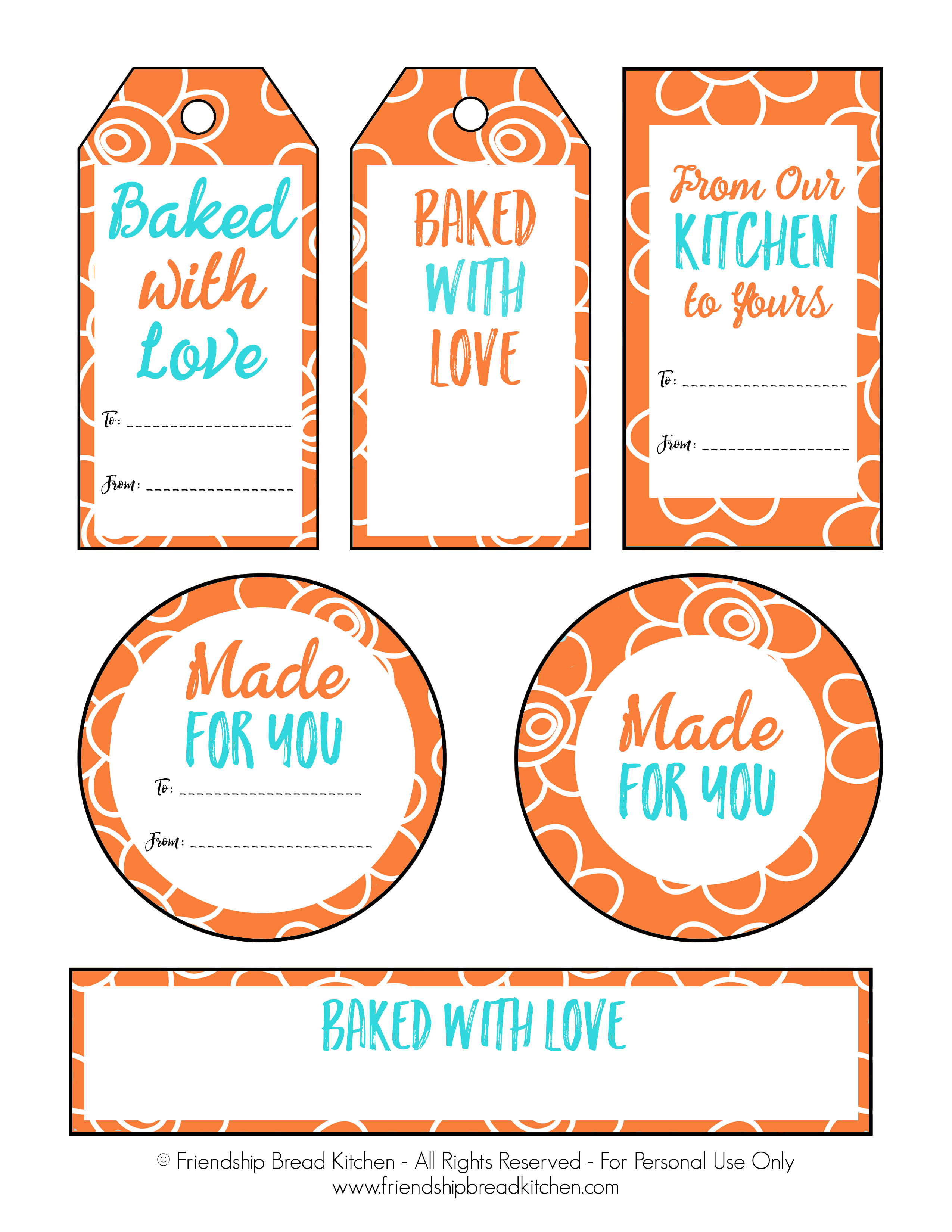 Printable Amish Friendship Bread Labels and Gift Tags