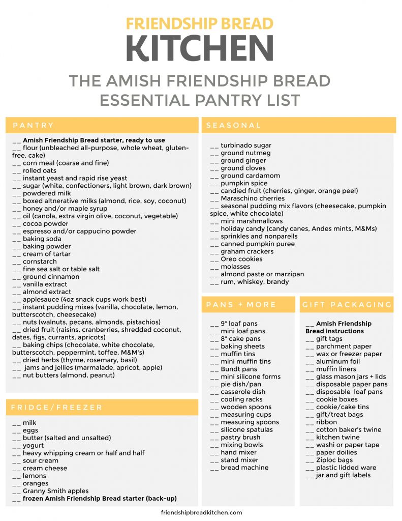 Checklist of Essential Amish Friendship Bread Pantry Items