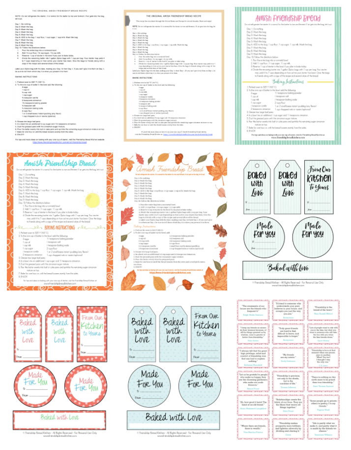 Sample Amish Friendship Bread Printables | friendshipbreadkitchen.com