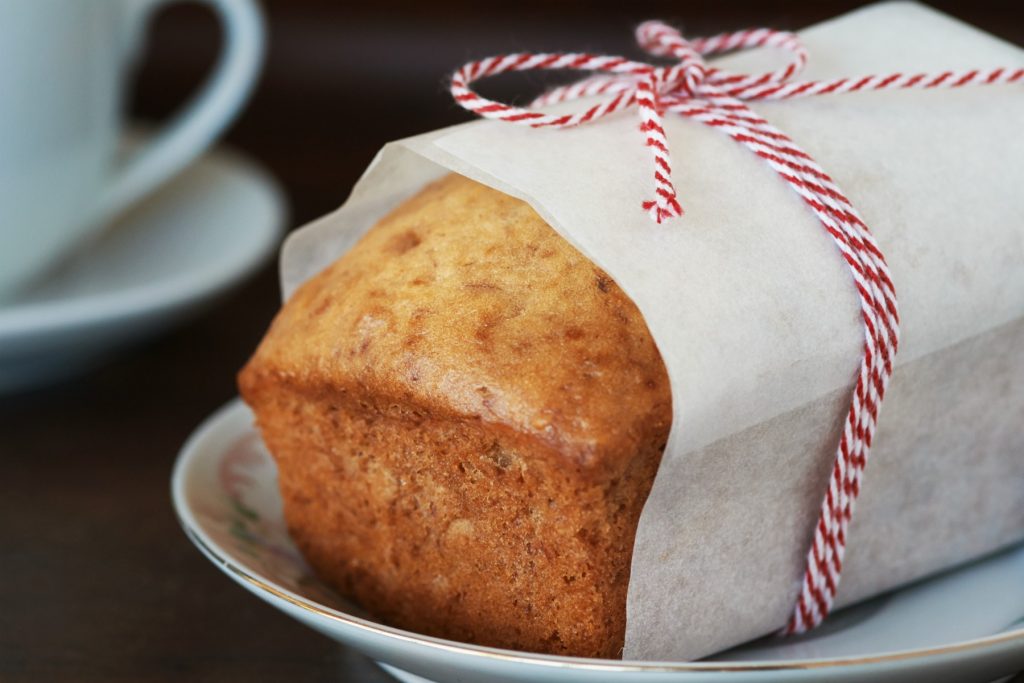 Gift wrapped Amish Friendship Bread loaf