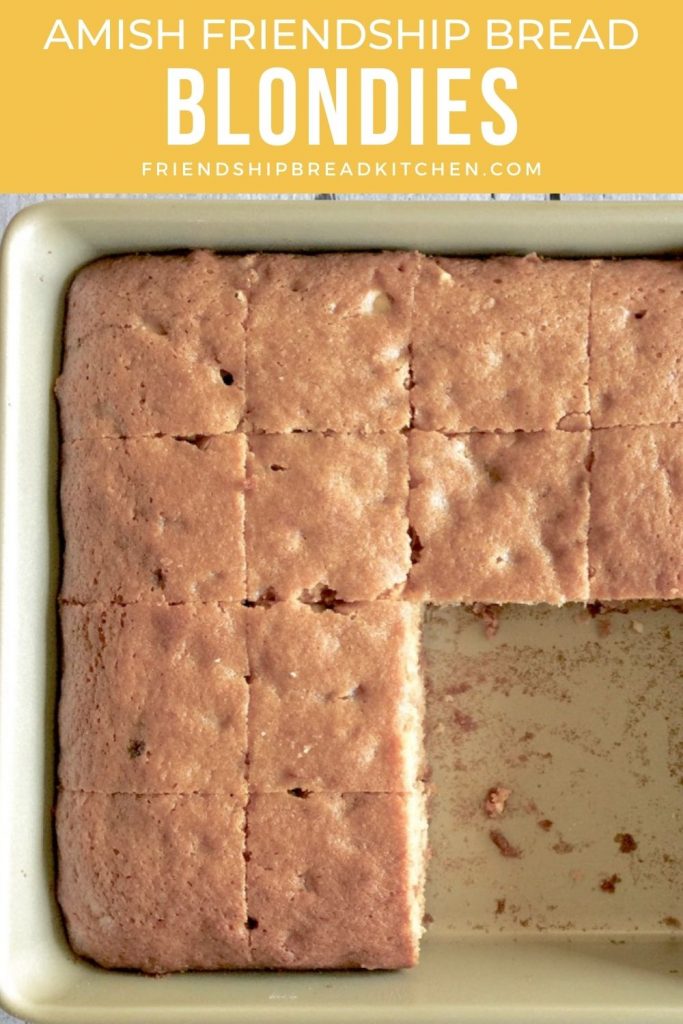 blondies in a pan, missing a few slices