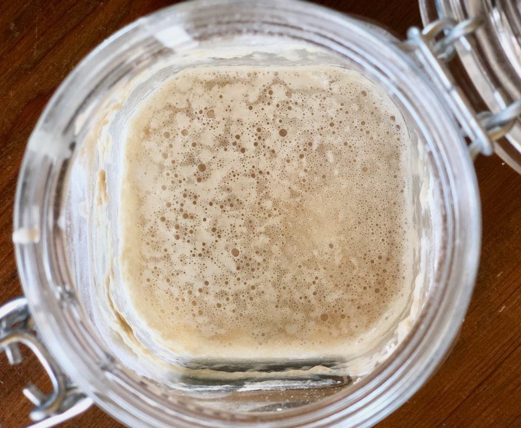 Jar of Amish Friendship Bread sourdough starter hooch