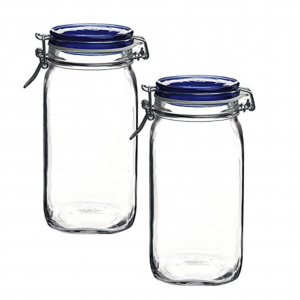 Bormioli Rocco Fido Square Jar with Blue Lid, 72-Ounce 