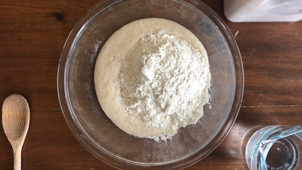 Sourdough starter ingredients in a bowl