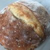 Closeup of a sourdough boule.