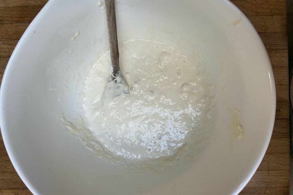 Small mixing bowl of sourdough discard.